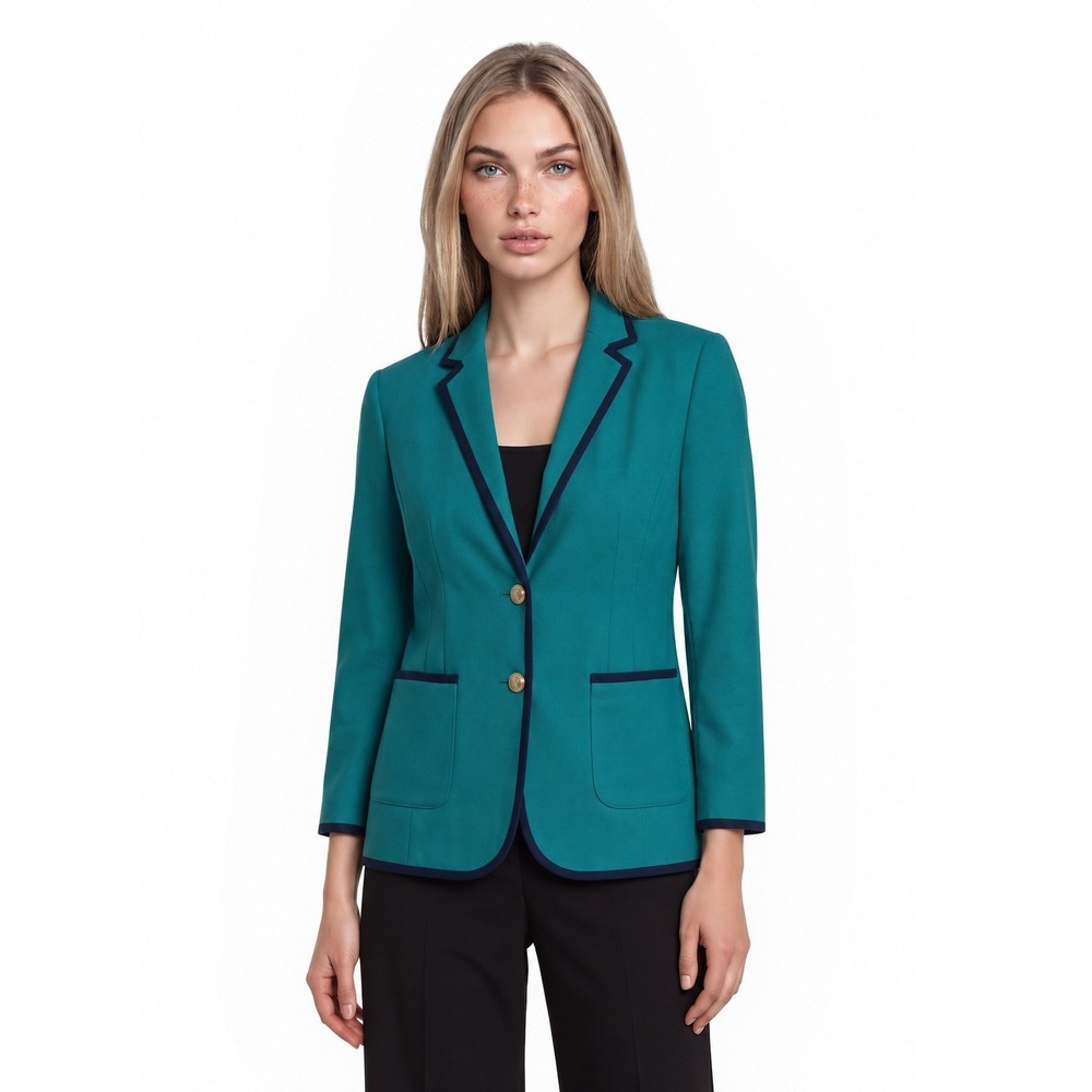 Talbots Aberdeen Blazer Women's Size 14P Petite Teal Green Navy Gold Button